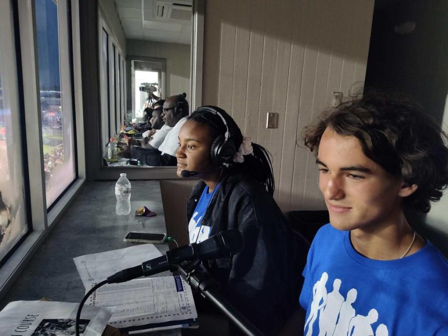 Nari Hines and Cadow Labbé commentating for the DHS vs. Bonnabel football game.